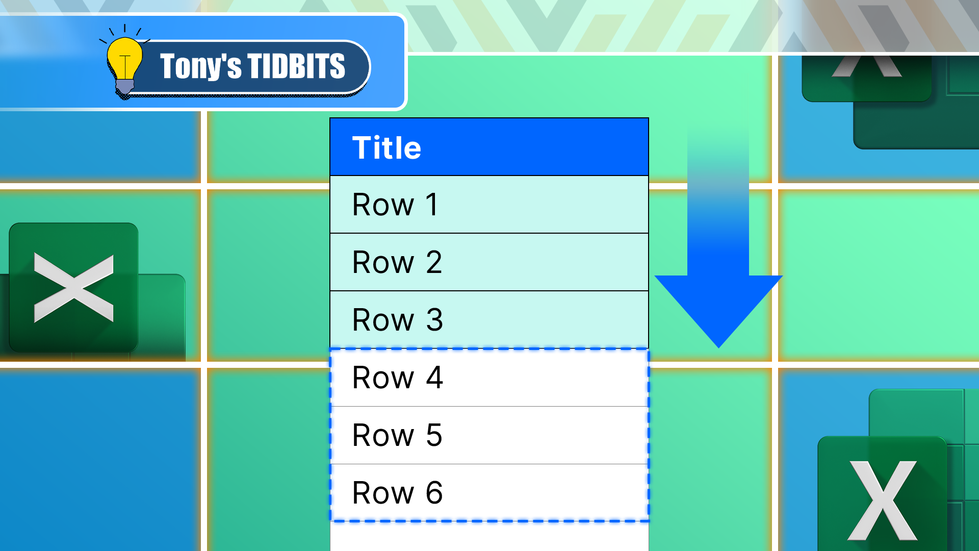 An Excel column with some highlighted cells and an arrow pointing to the cells below.