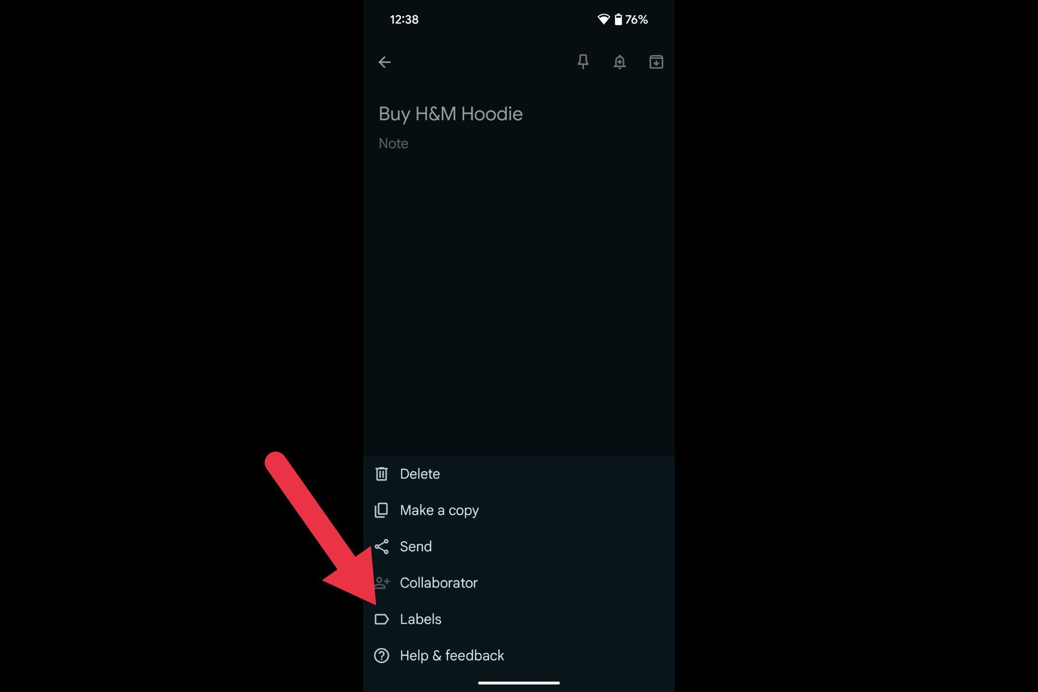 An image showing the Labels menu