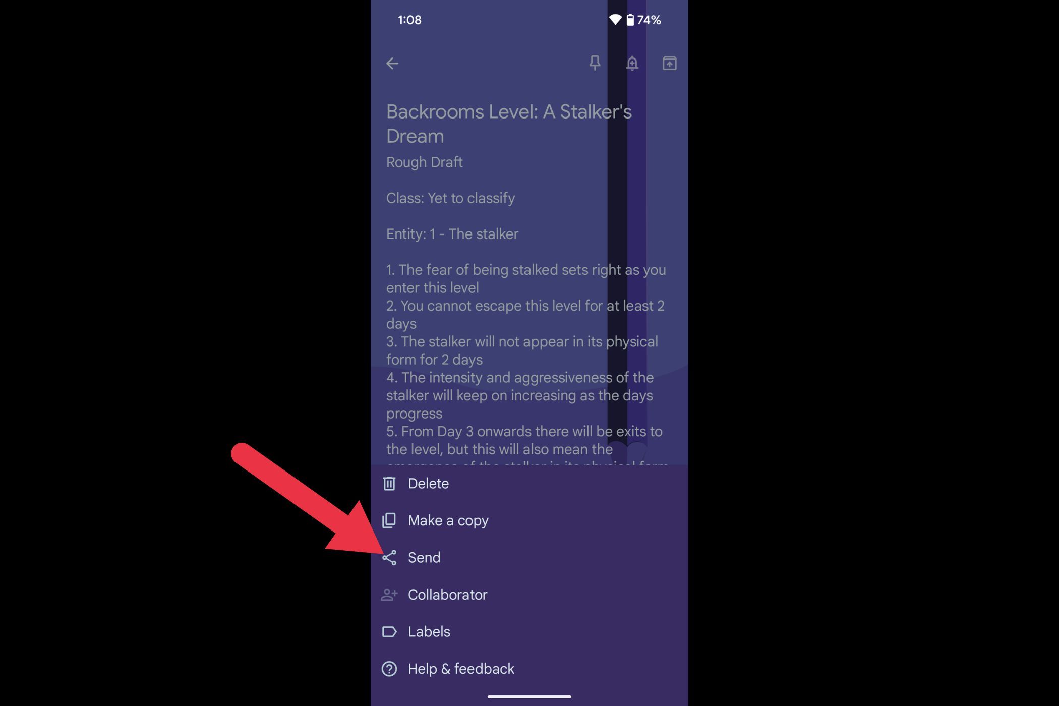 An image showing the Send option