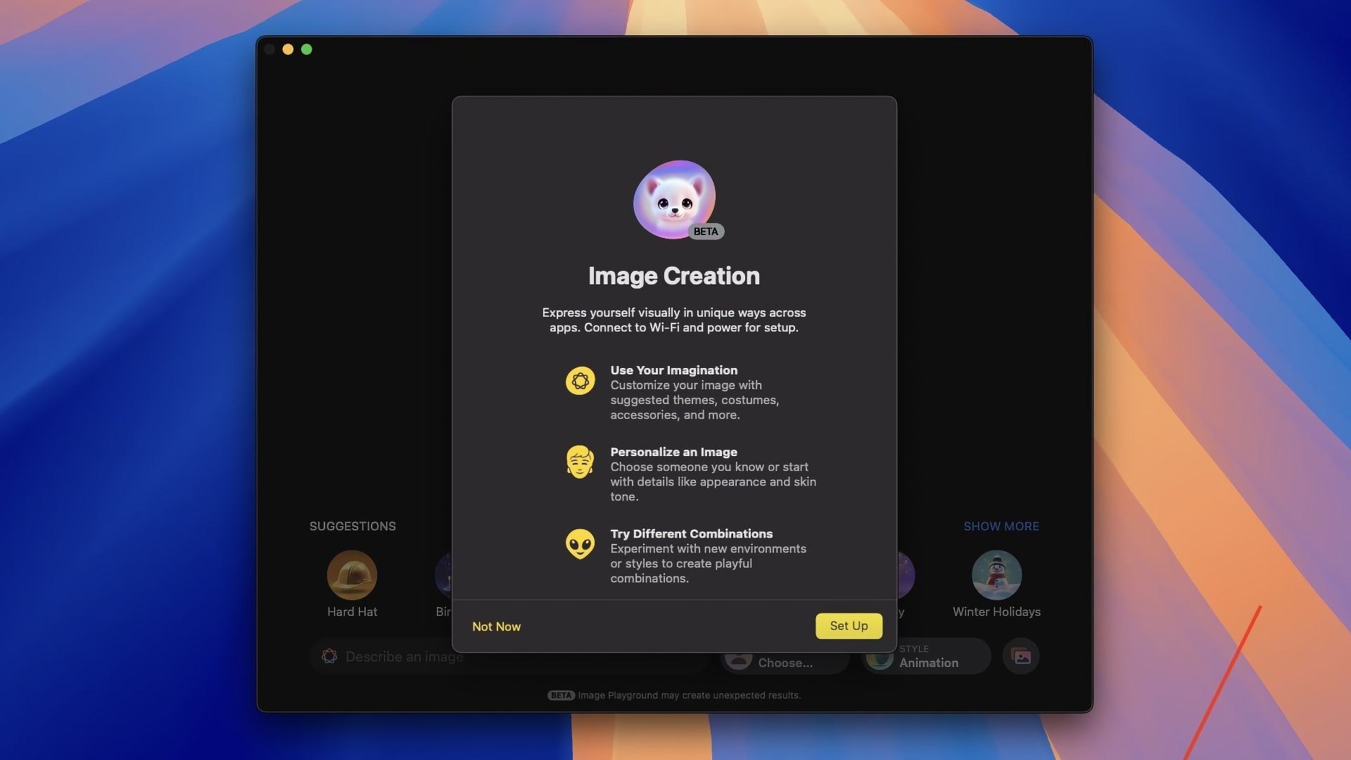 Image Playground on Mac displaying a splash screen.