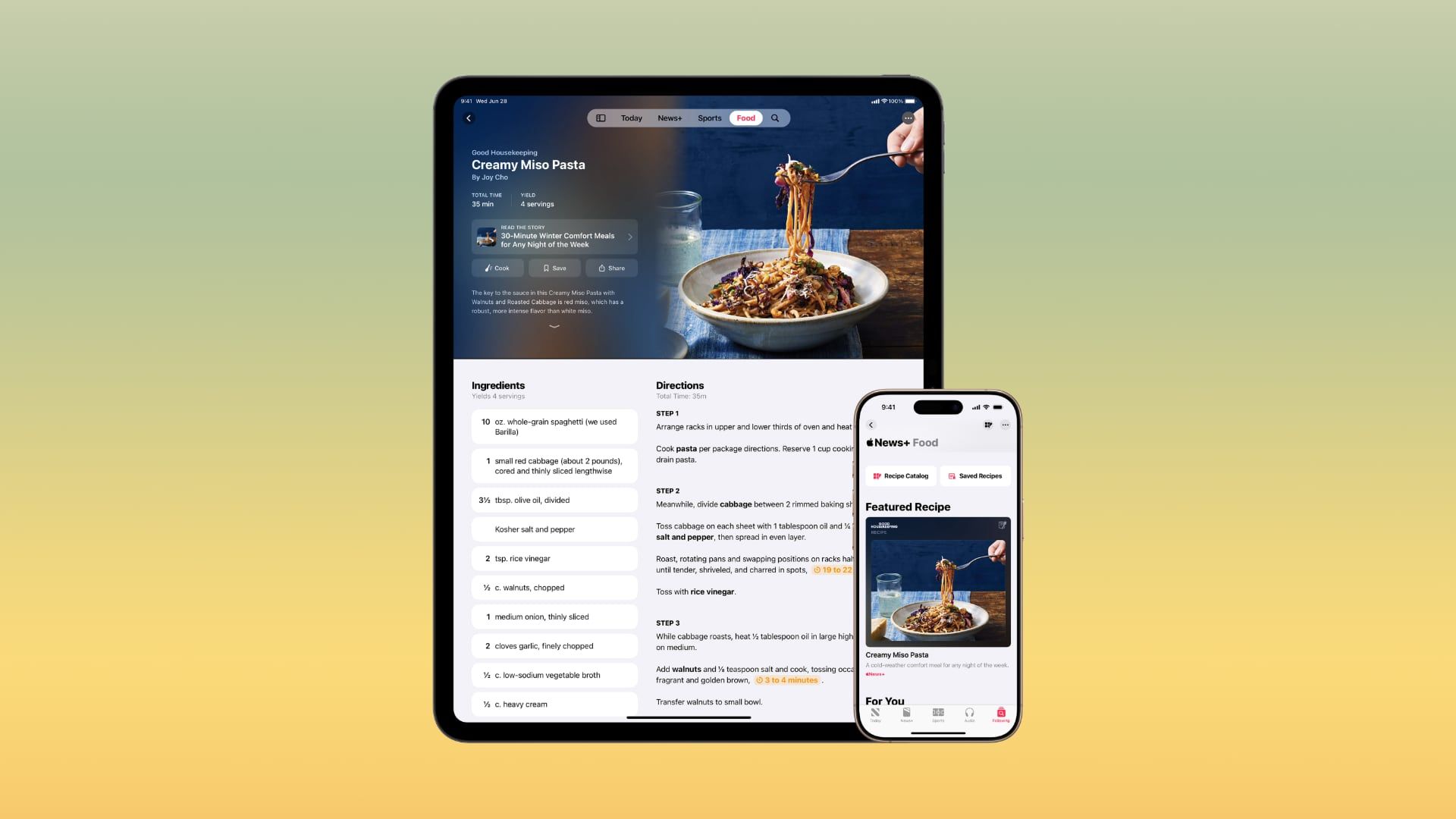 Apple News+ Food section on iPhone and iPad