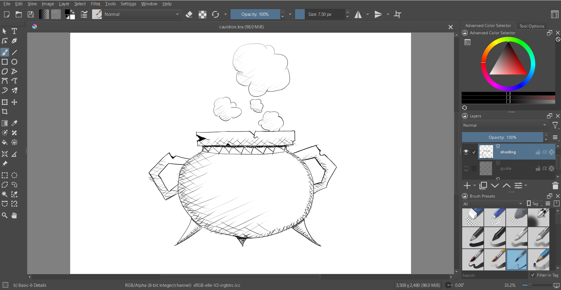 Cauldron concept art in Krita.