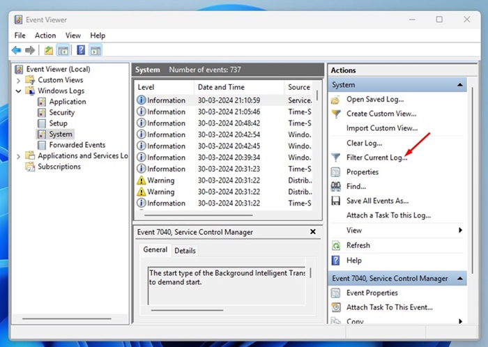 Filter Current Log