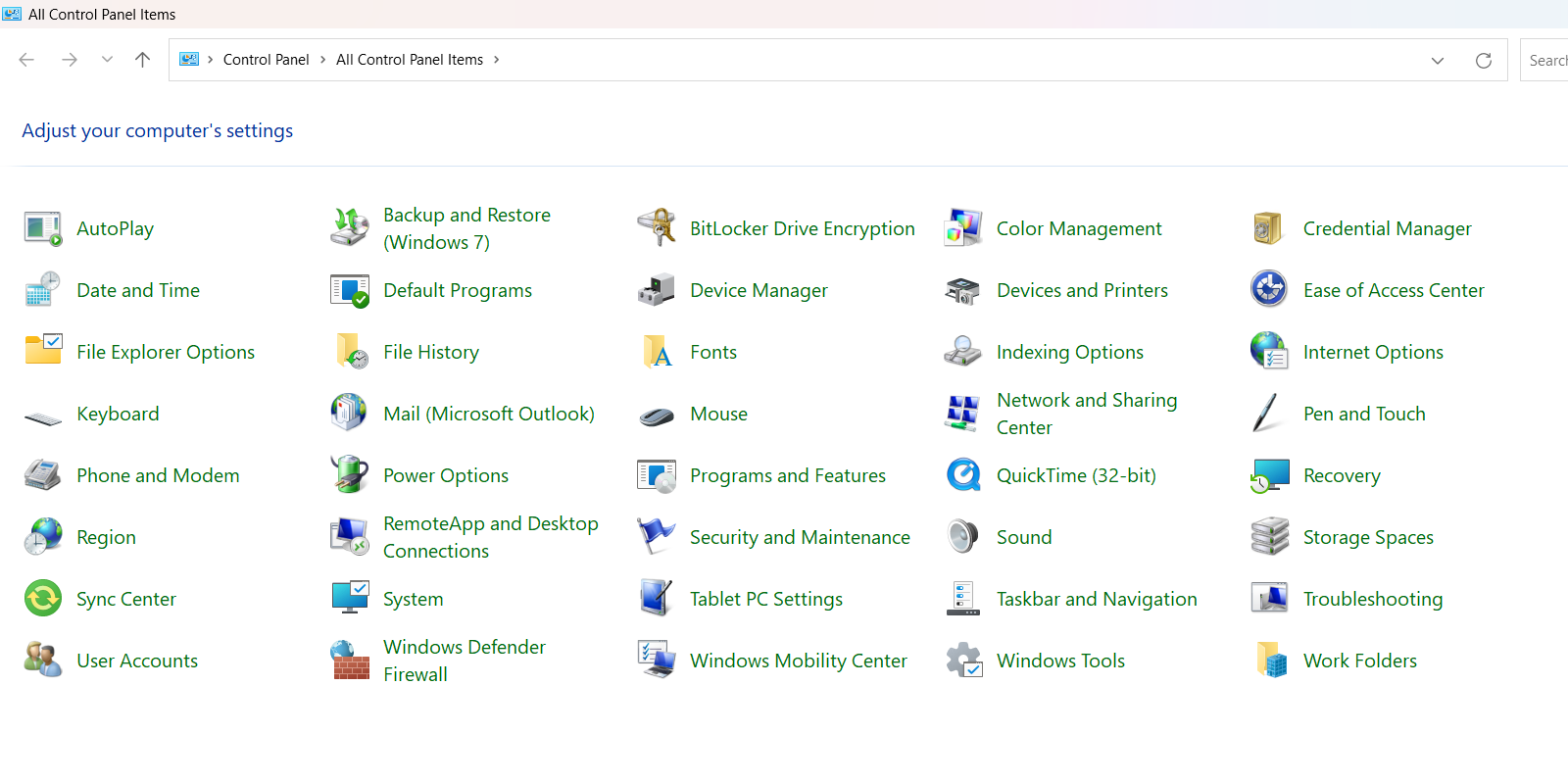 Control Panel in Windows 11.