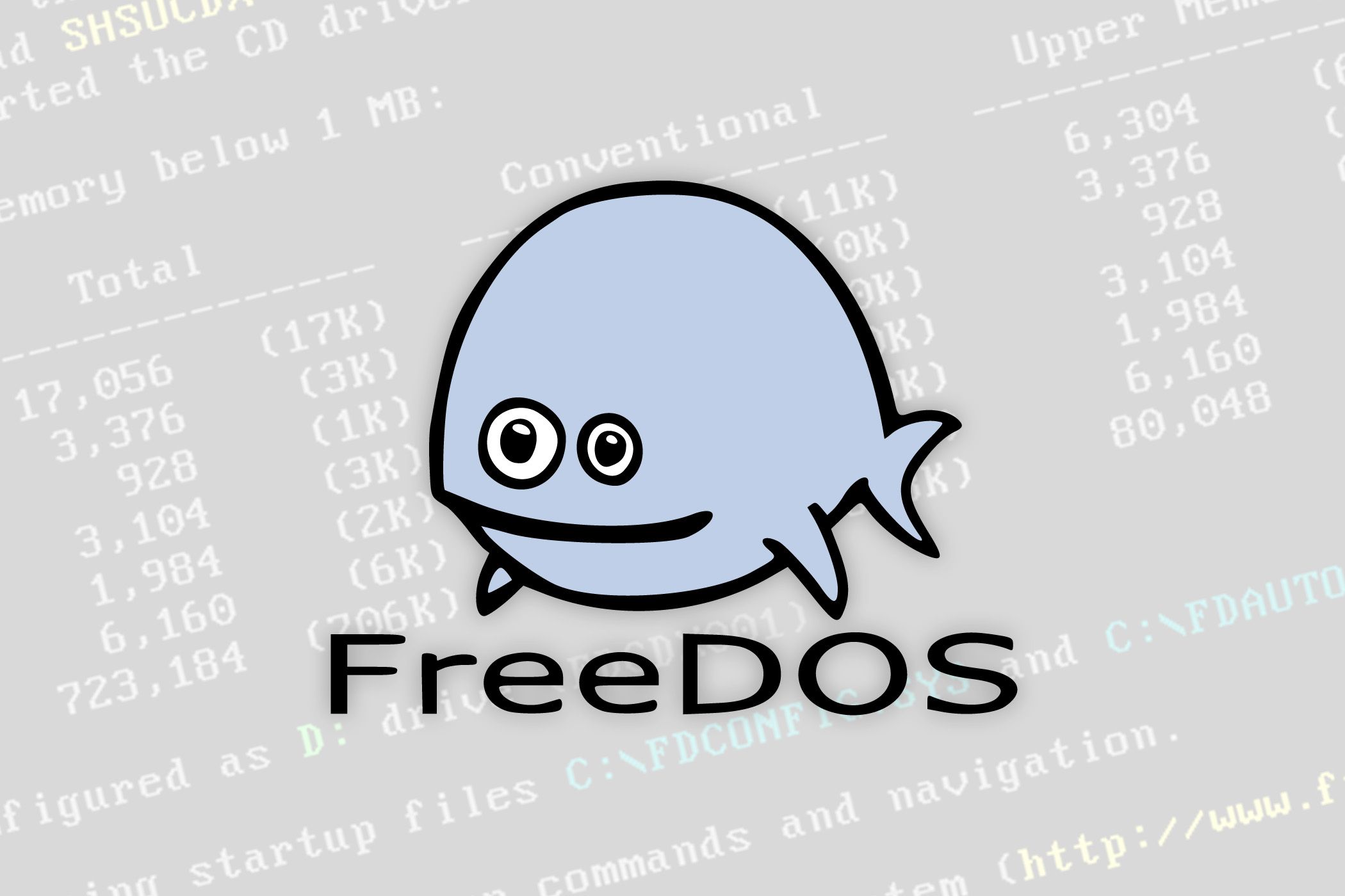 FreeDOS logo with a DOS command line.