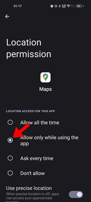 Allow Only while using the app