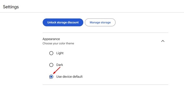 Use device default