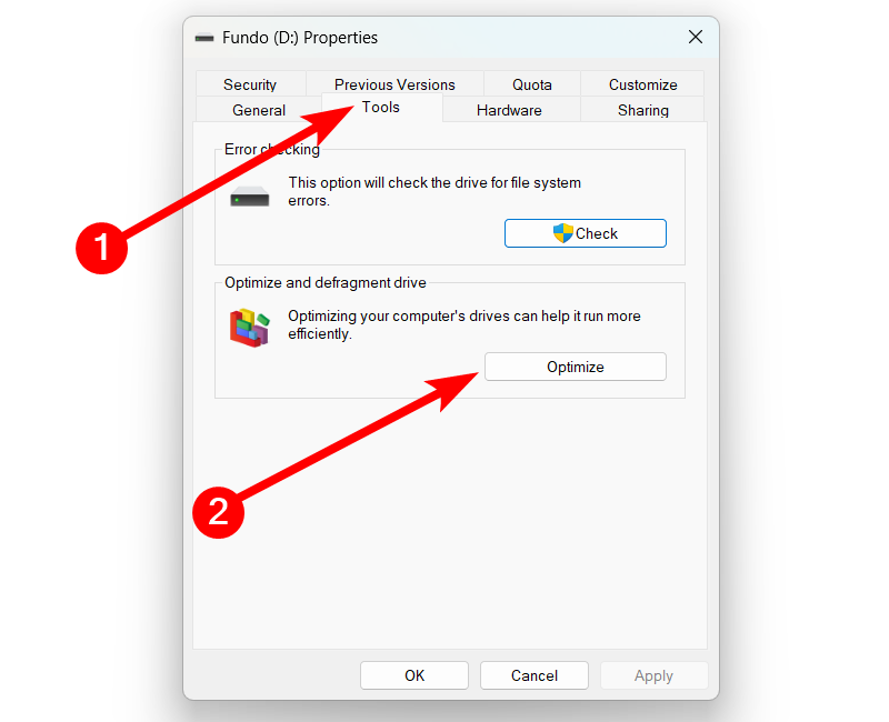 Optimizing an HDD in Windows 11.