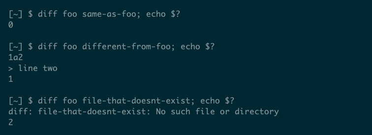 Example exit codes from diff.
