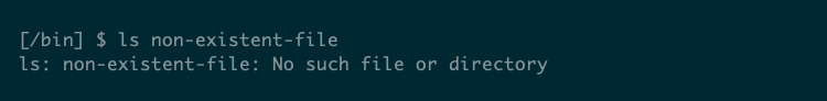 A Linux error message from the ls command reading "no such file or directory."