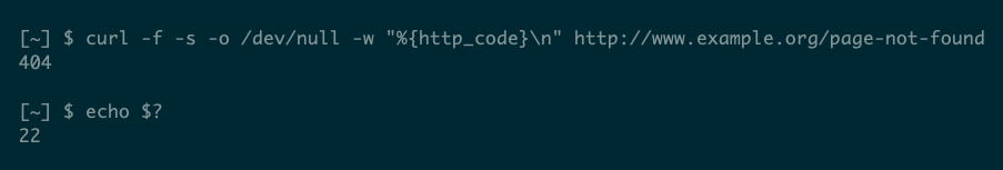 The curl command reporting an HTTP error via an exit code with the -f option.