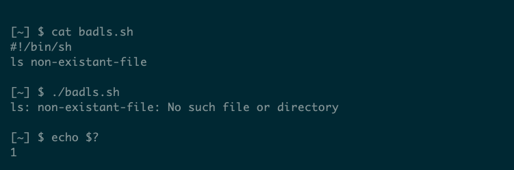 A shell script returning its last command's exit code.