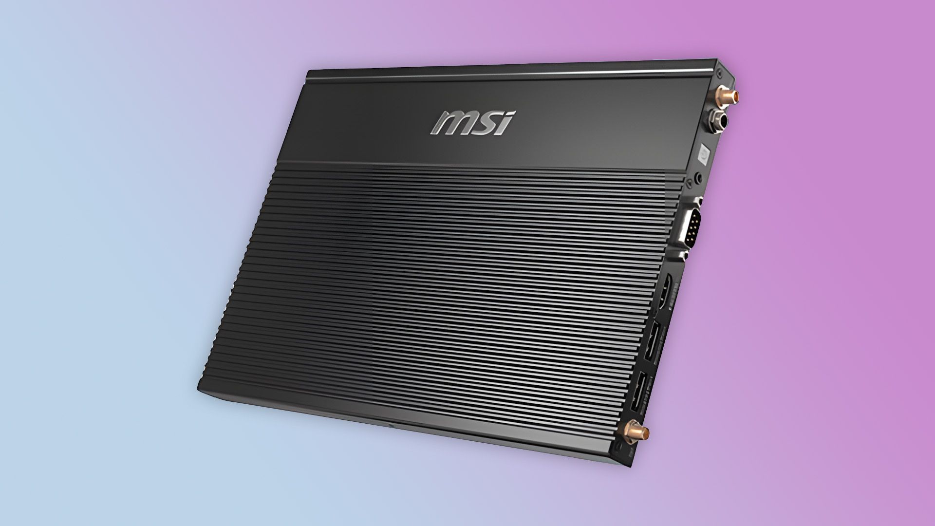 A flat MSI PC with ports on the right side.