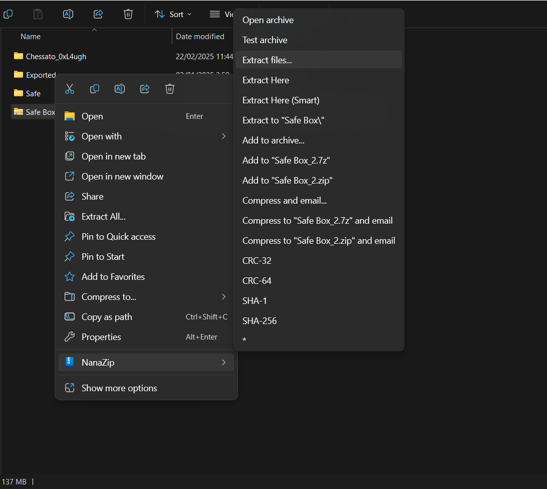 NanaZip in the Windows context menu.