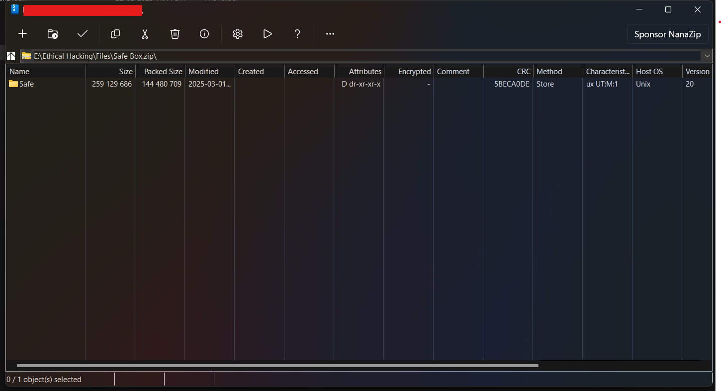 NanaZip's interface with a ZIP archive opened.