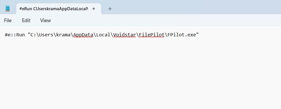 Notepad window with File Pilot location.