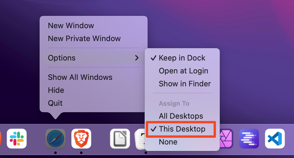 Open an app in a specific Space on macOS.