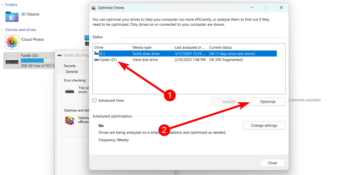 Optimizing an HDD in Windows 11.