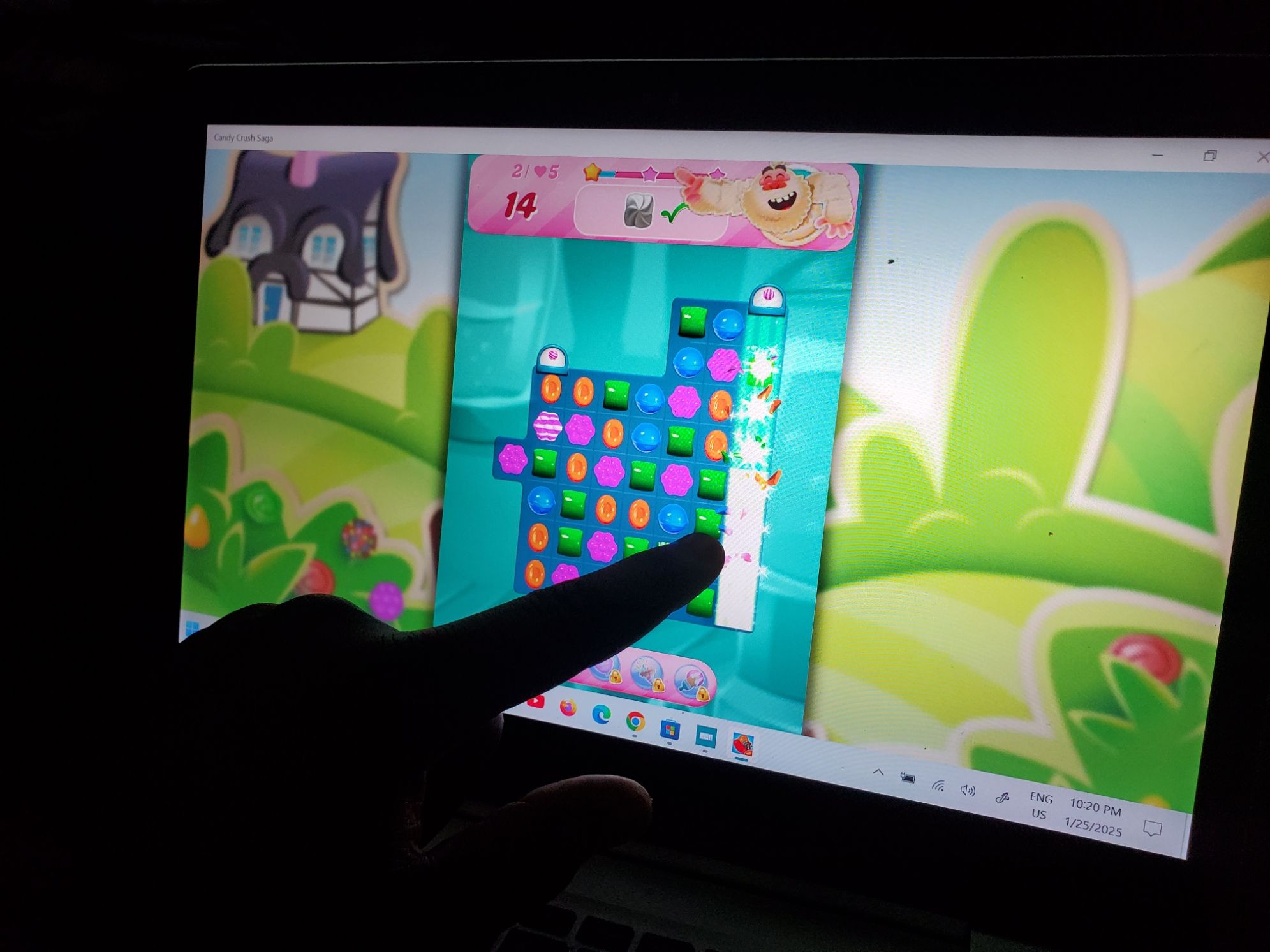 Playing Candy Crush on a Screentouch Laptop