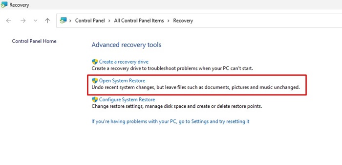 Open System Restore