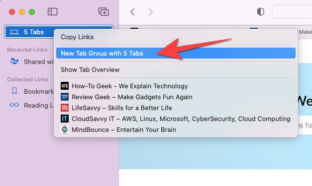 Right-click on the tab at the top and select "New Tab Group With Tabs."