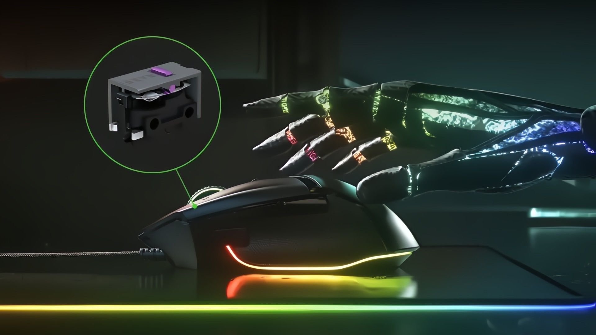 Robot about to hold the razer basalisk v3.