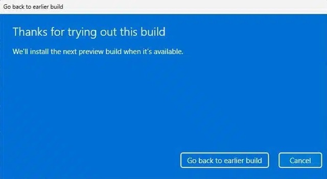 Go back to earlier build
