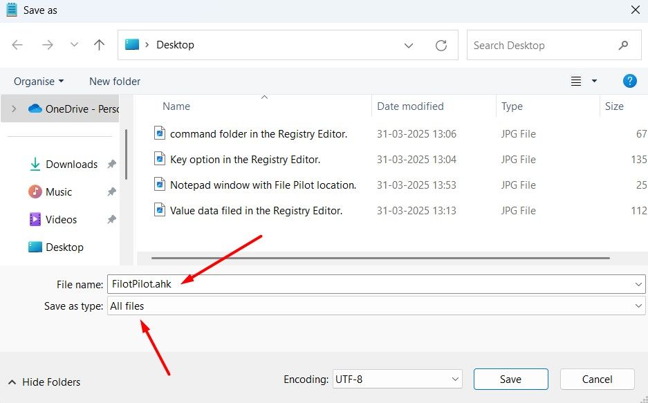 Save as type option of Notepad.