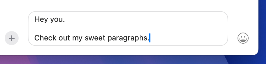 Using line breaks in a Messages conversation on macOS.
