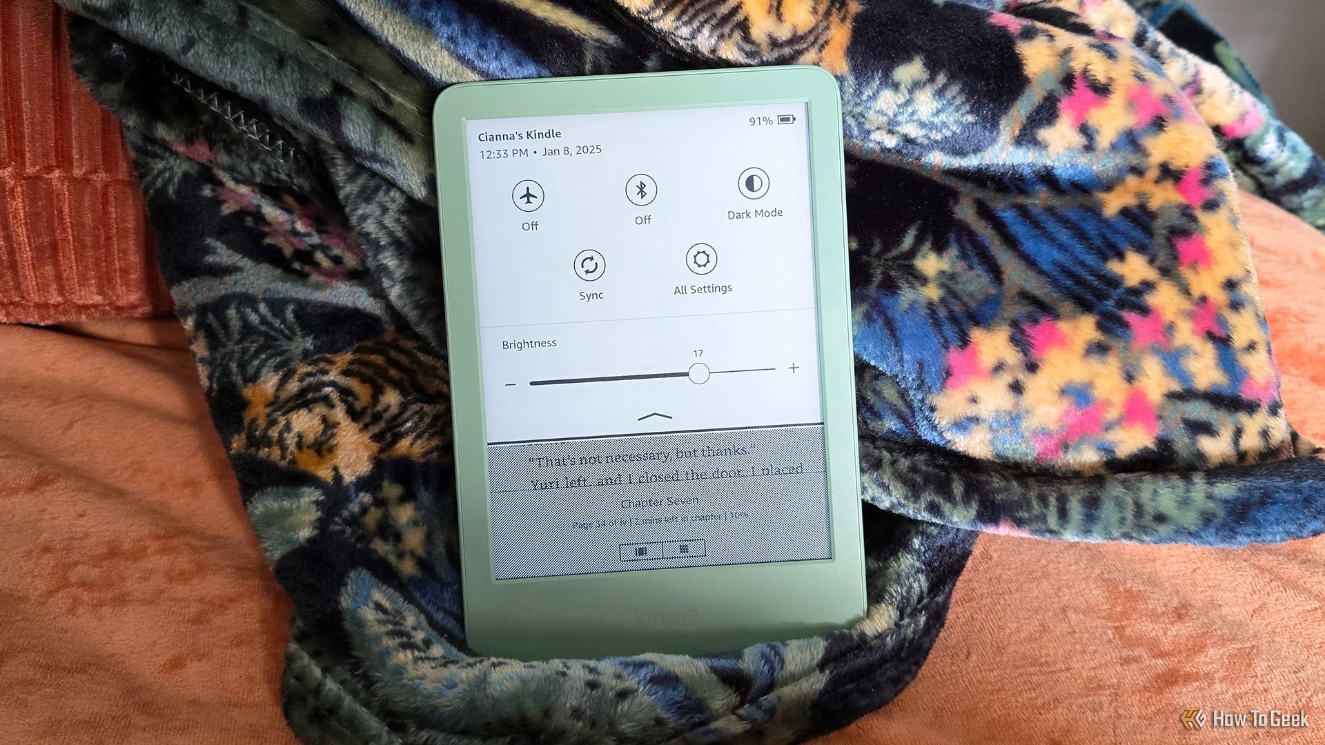 The Amazon Kindle Gen 11 (2024) eReader's drop down menu