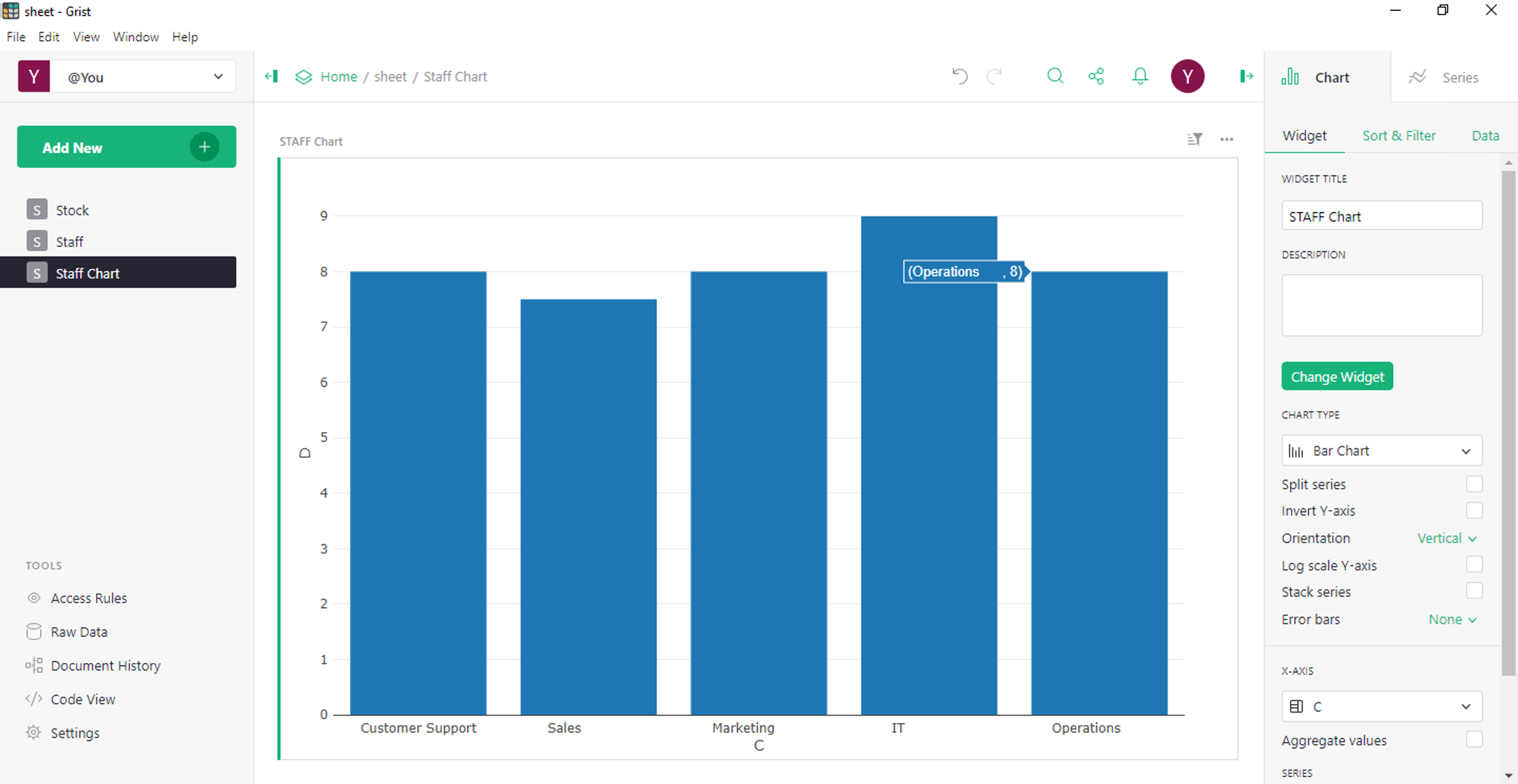 The Grist spreadsheet editor displaying example data.