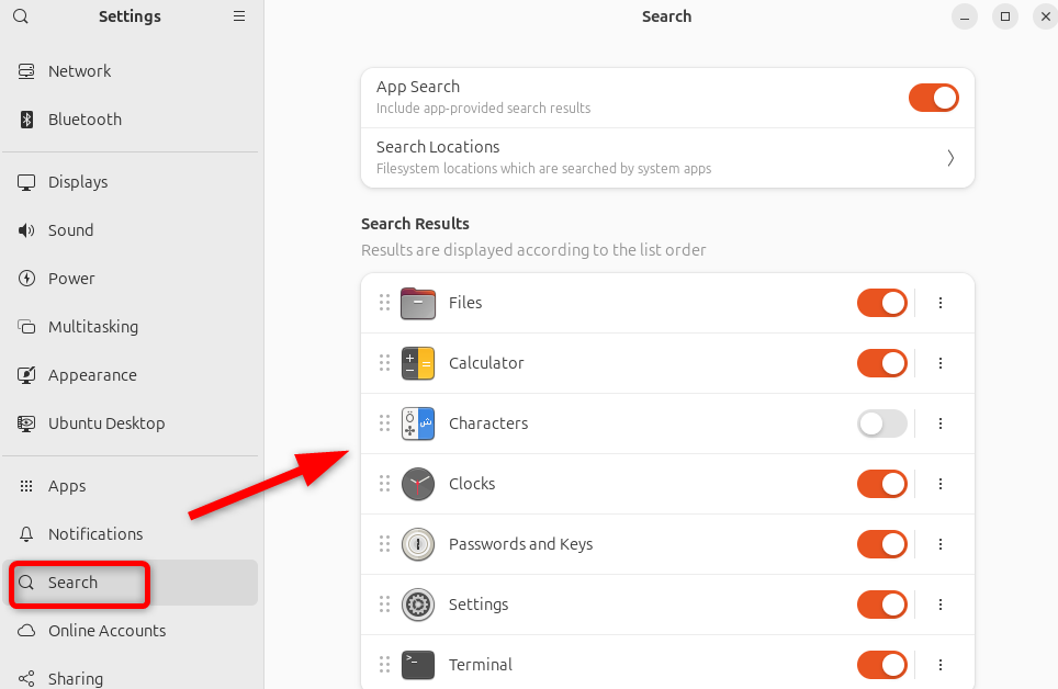 Tweaking Search settings of Ubuntu.