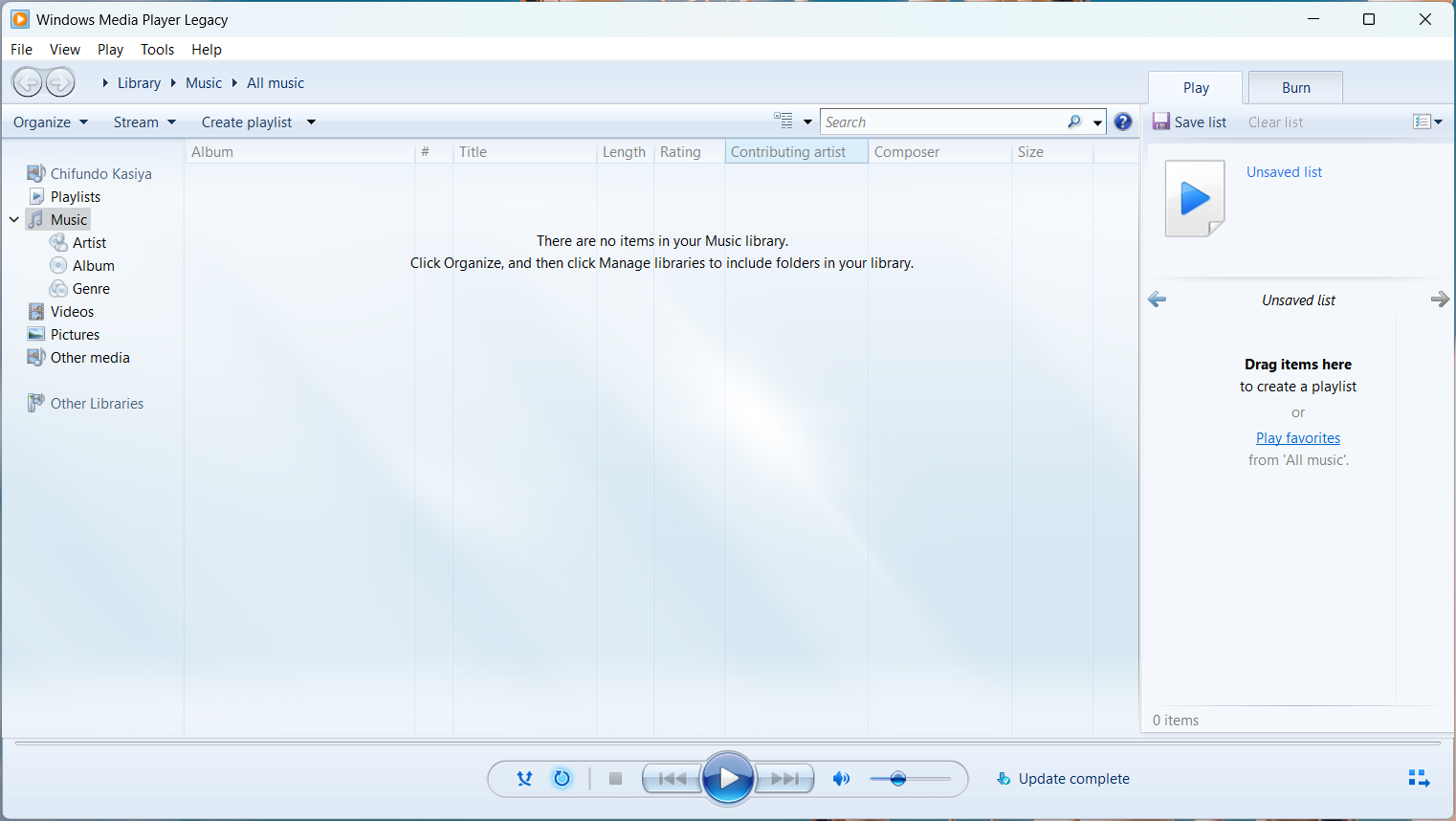 Windows Media Player Legacy in Windows 11.