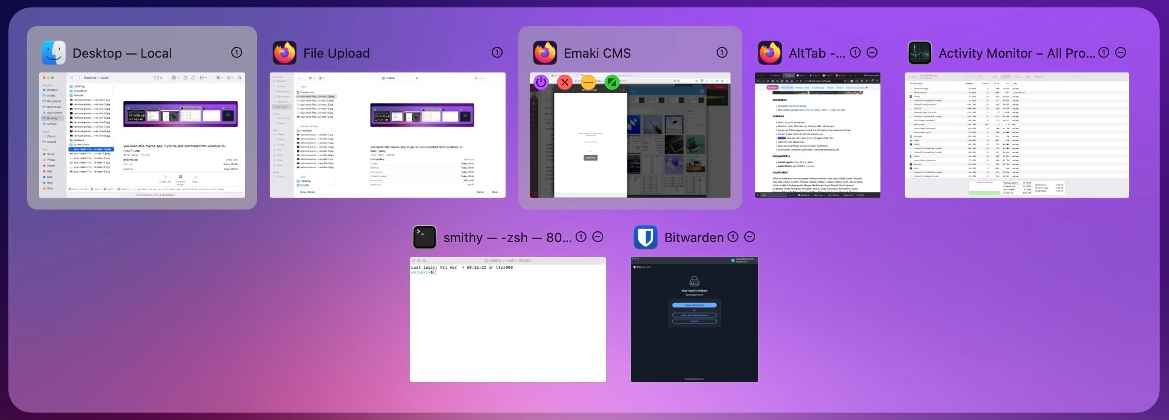 Performing actions on app windows in AltTab switcher.