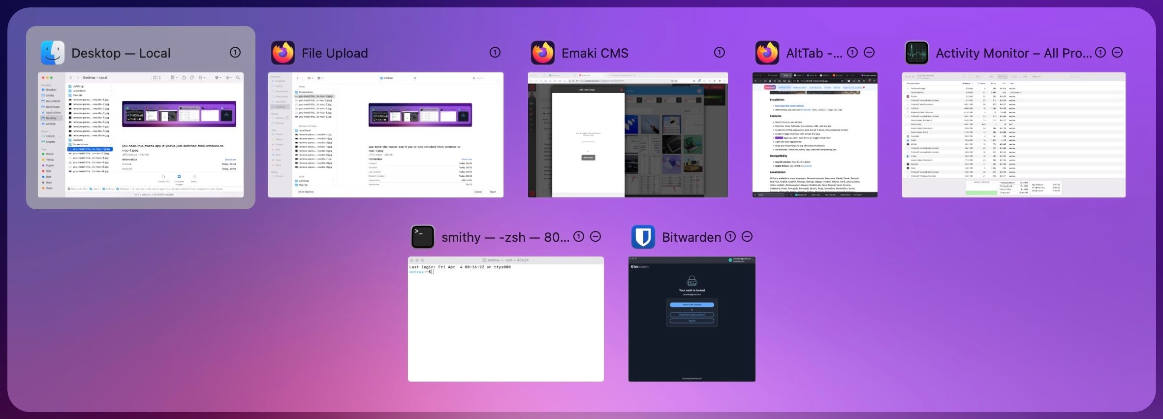 AltTab window switcher on a Mac.