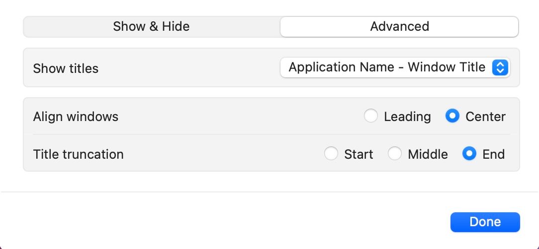 Configuring the window title under AltTab preferences.