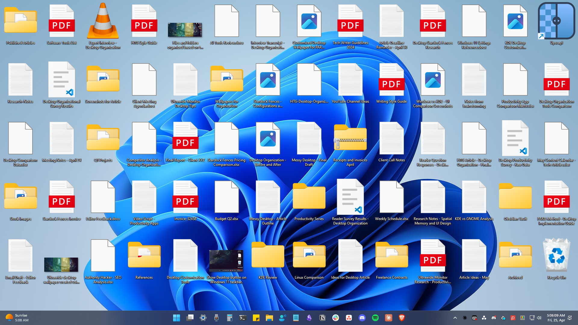 A messy Windows 11 desktop polluted with random files and folders.