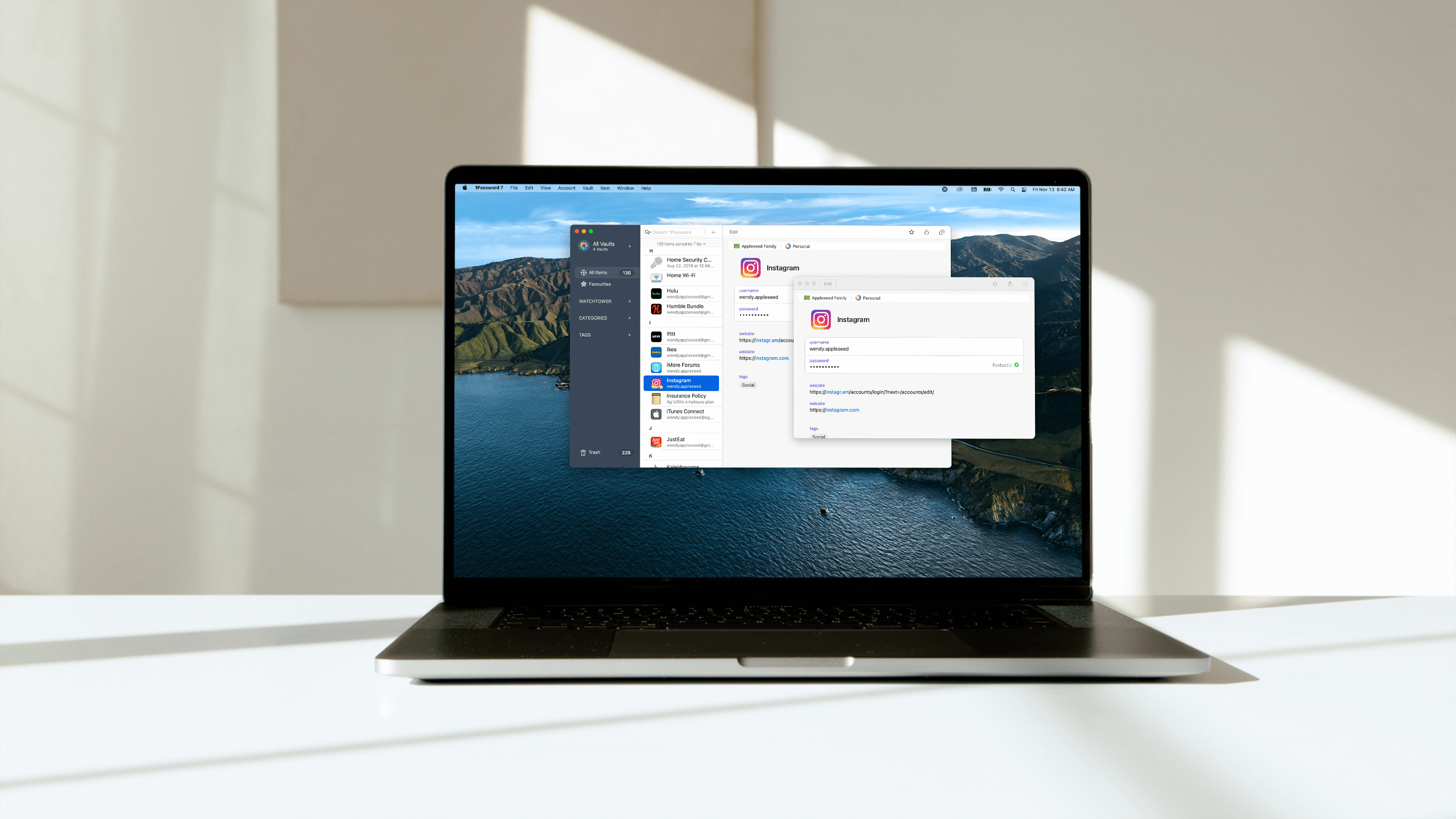 Laptop showing 1Pasword Dashboard