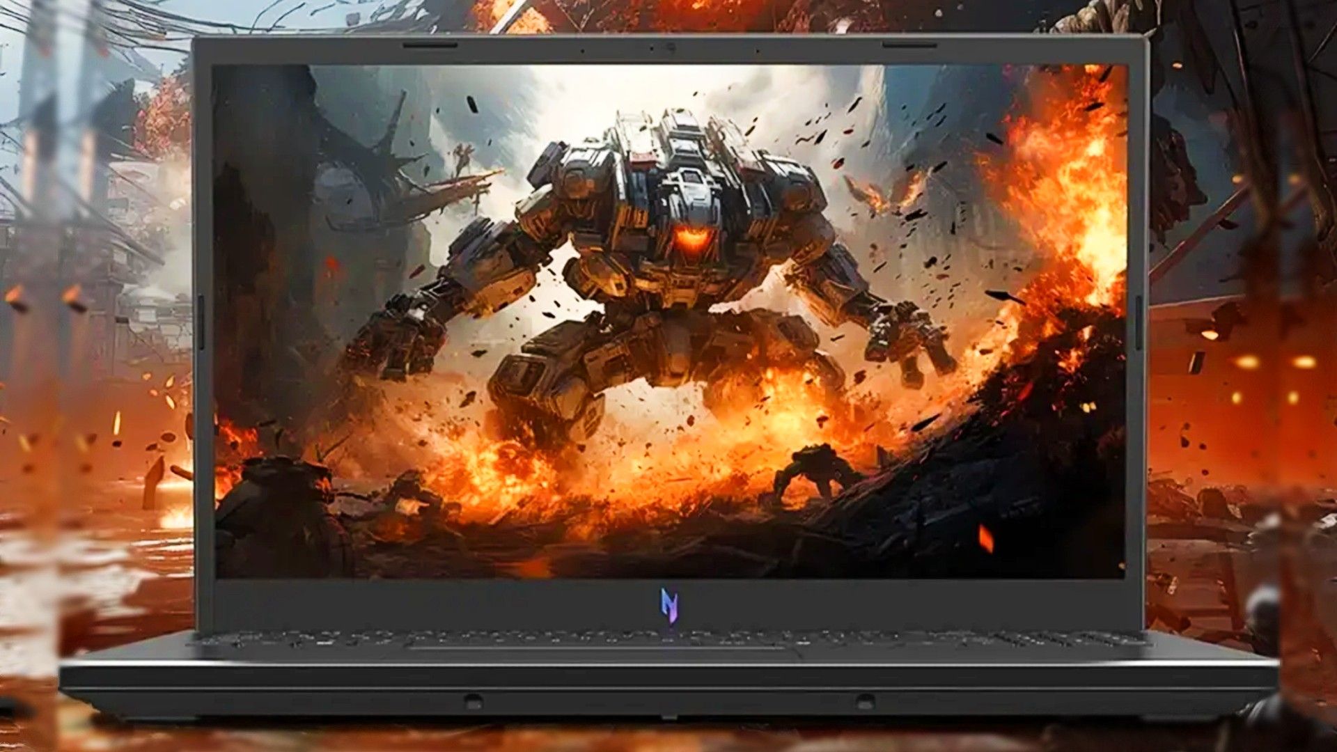 Acer Nitro V ANV15 on a background of cool explosions