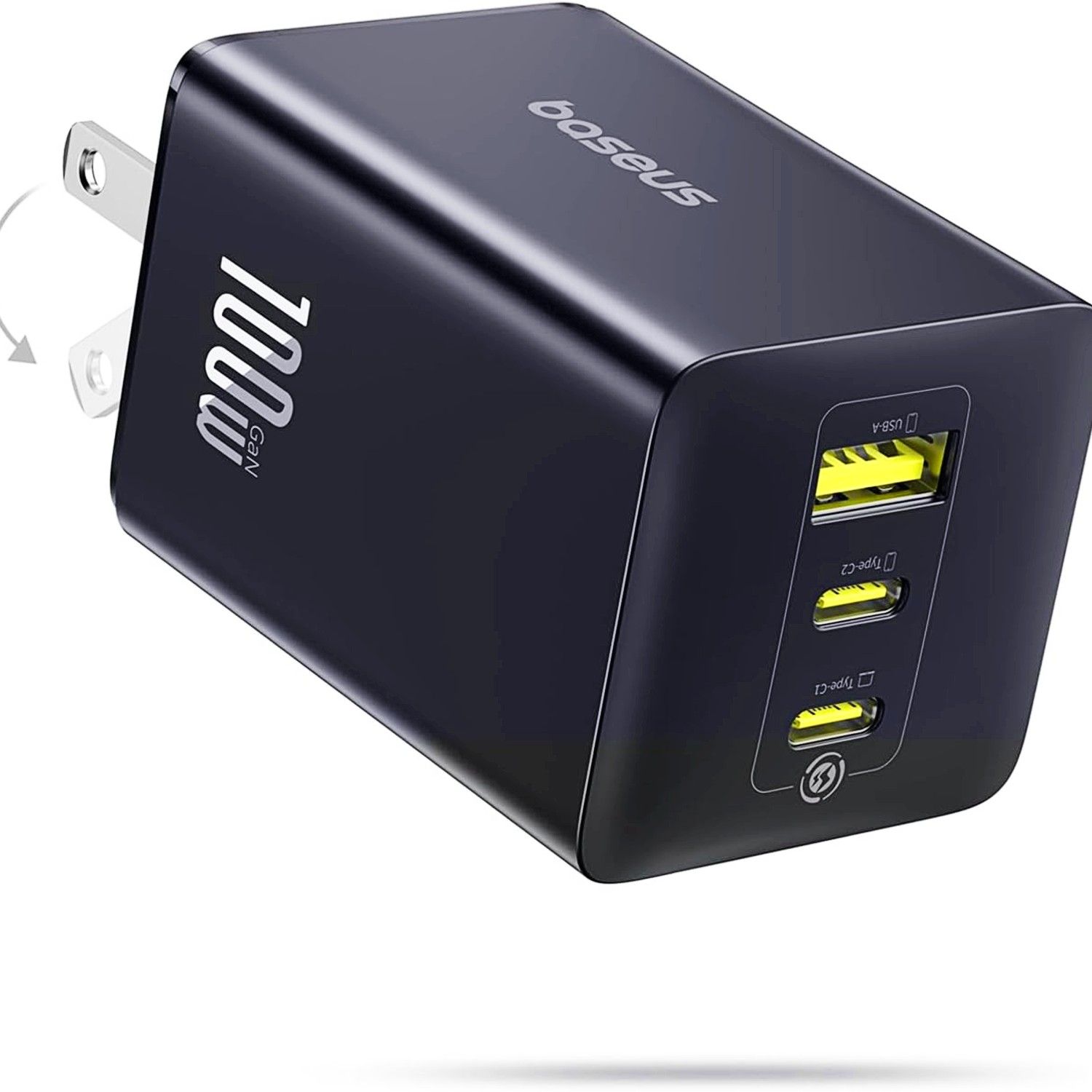 Baseus 100W USB C Charger Block on white background.
