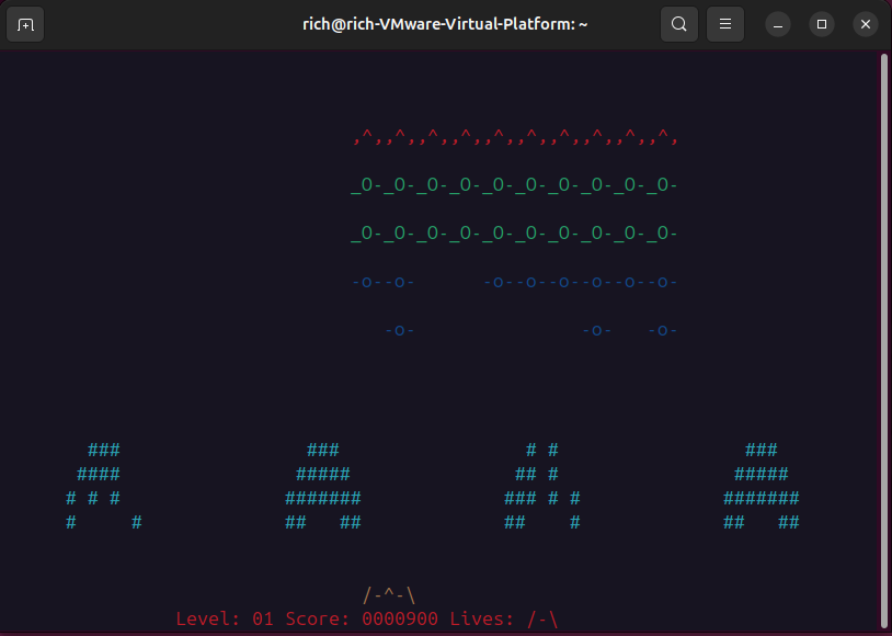 Screenshot of the terminal game ninvaders.