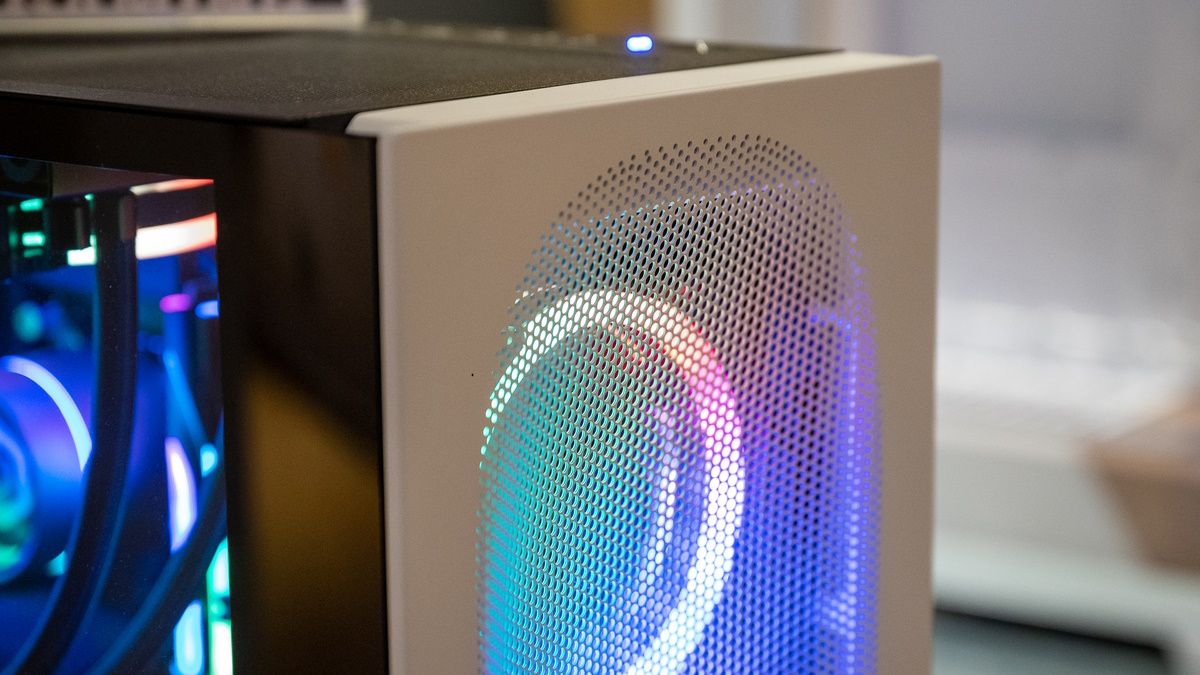 CyberPowerPC Grvty High Airflow Series gaming PC case's RGB fan and vents