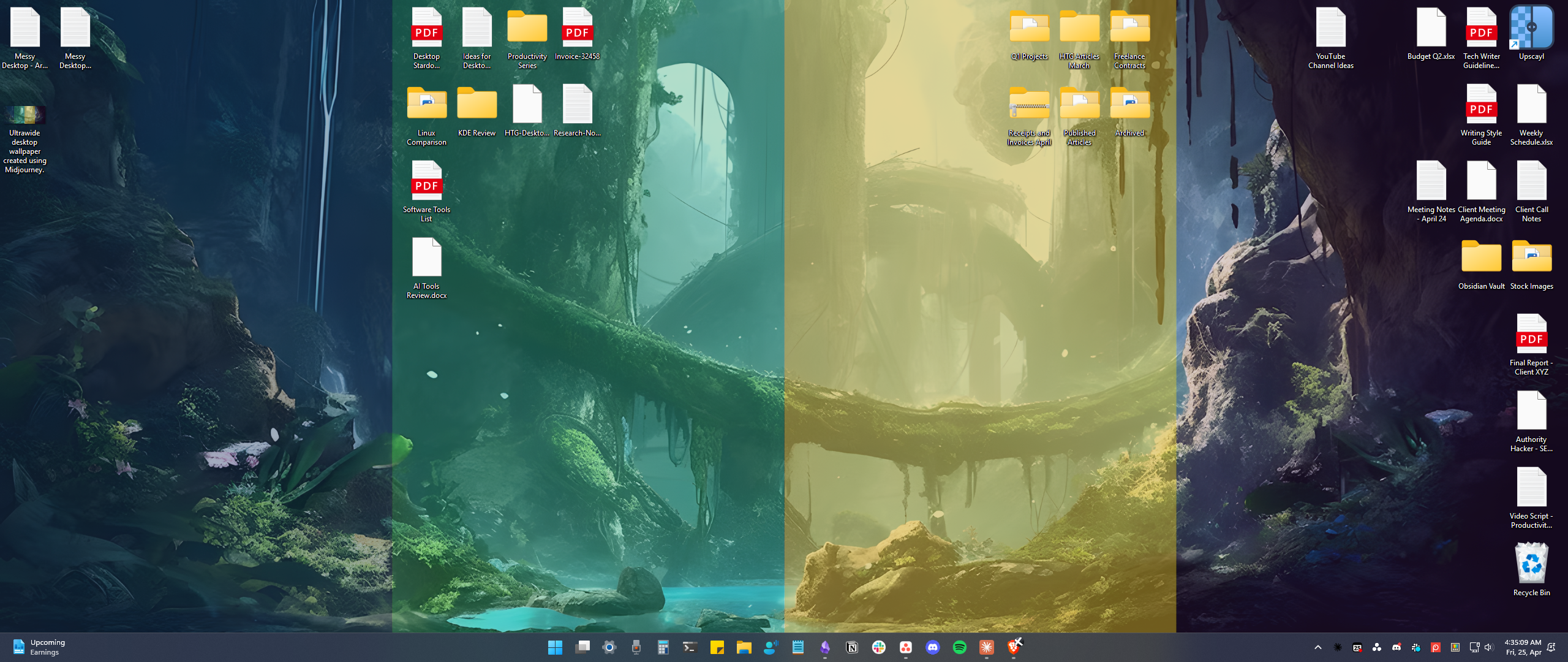 Files and folders organized based on the sections of the desktop wallpaper.