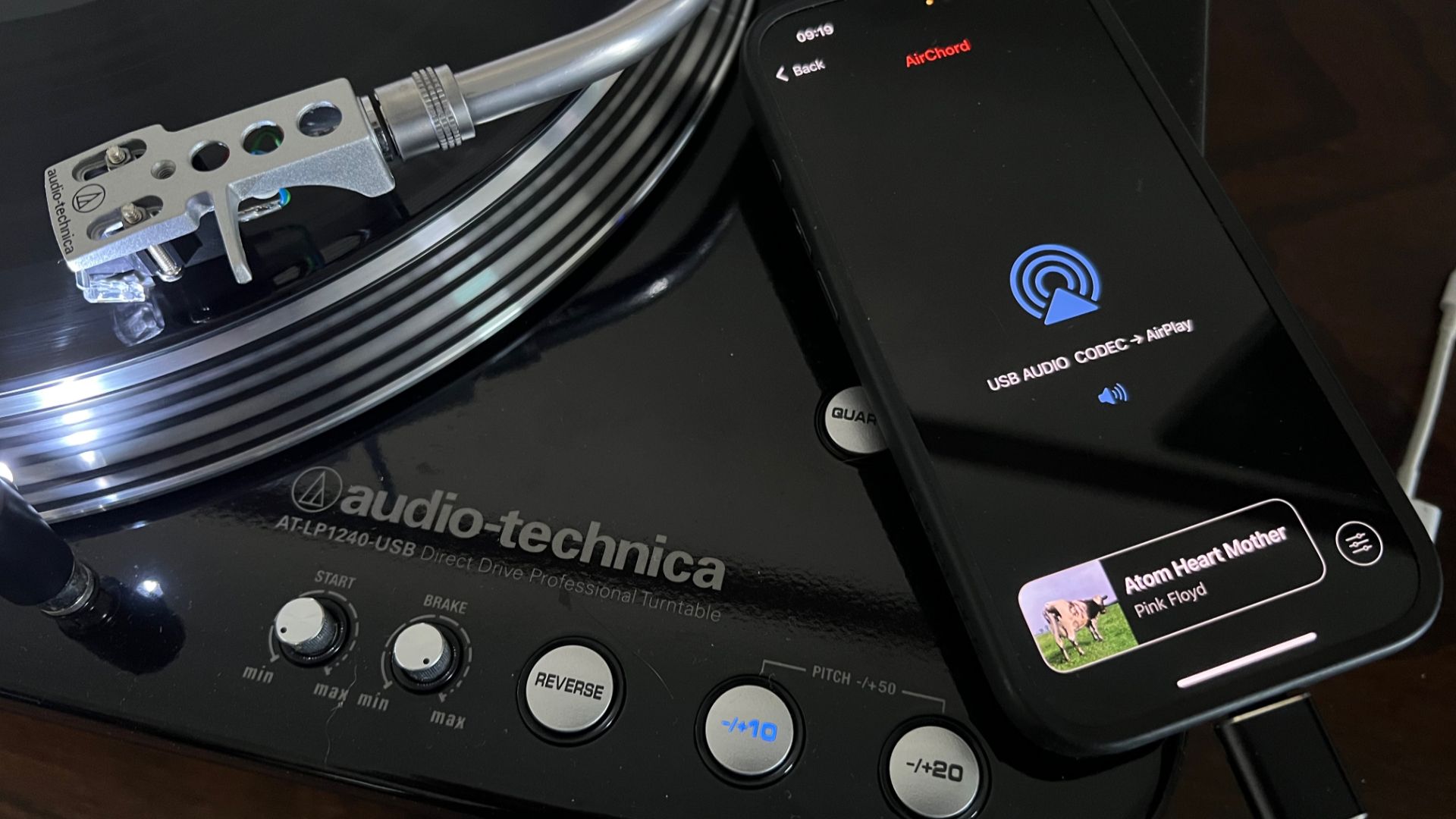iPhone and Airchord with a turntable.