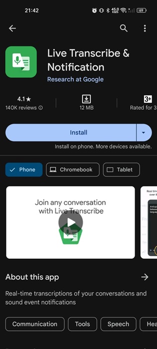 Live Transcribe & Notification