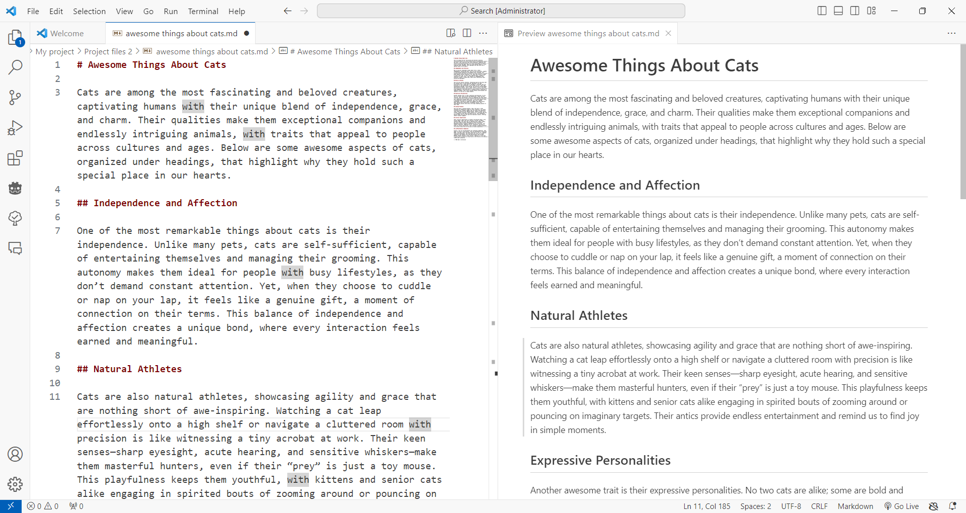 Previewing Markdown in VS Code.