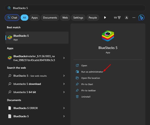 Run BlueStacks as an administrator