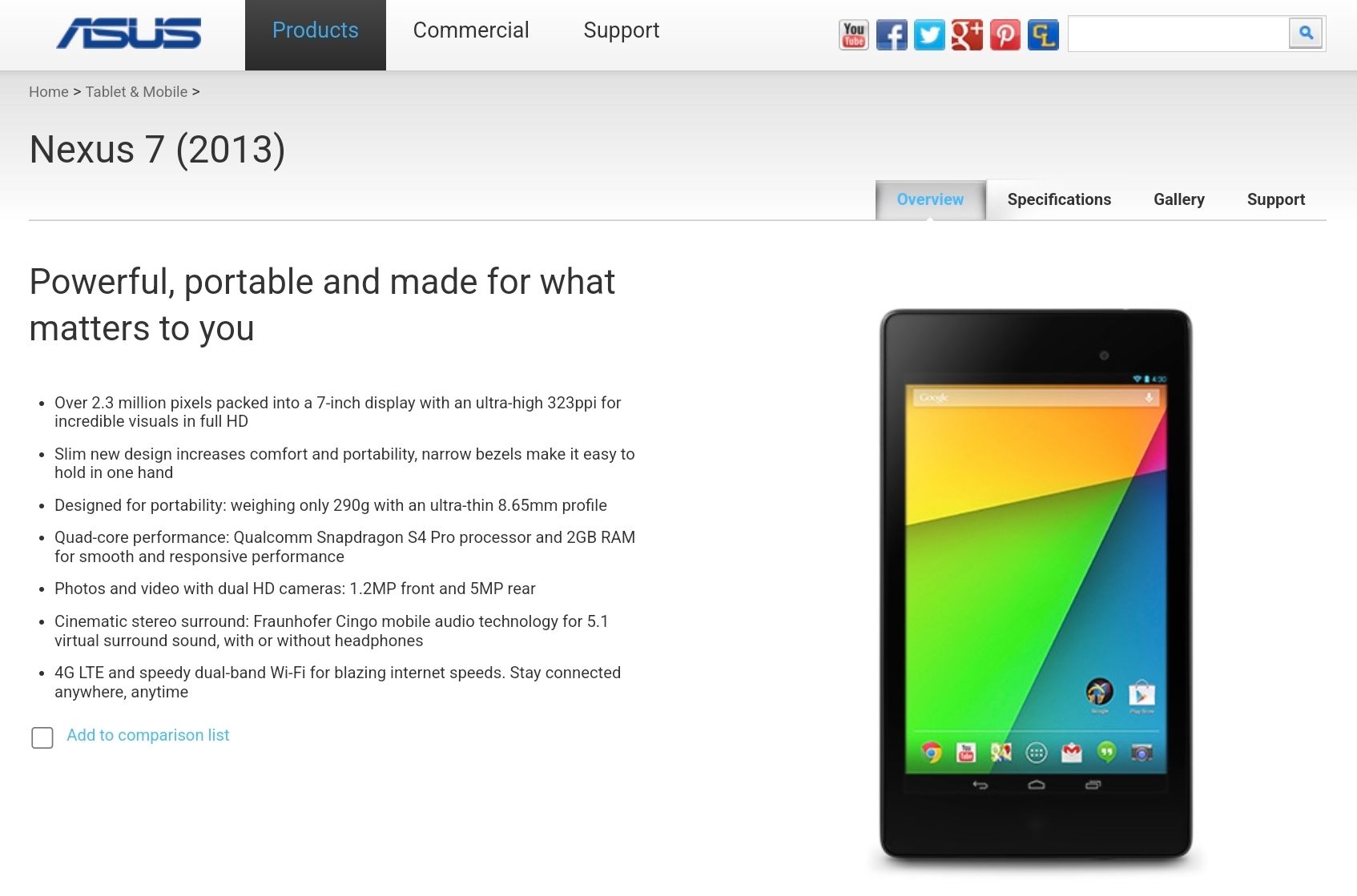 The 2013 Nexus 7 on the ASUS website in 2013.