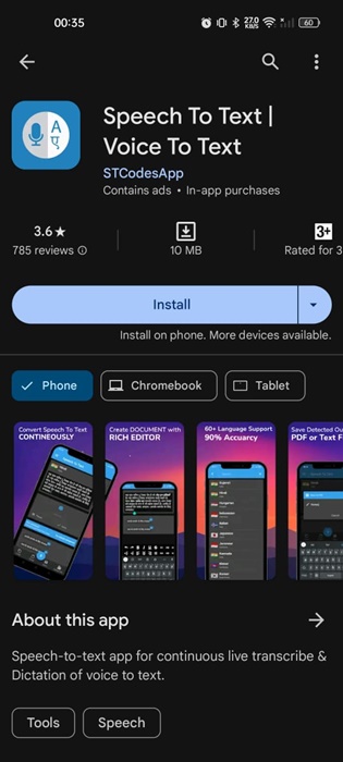 Speech To Text app
