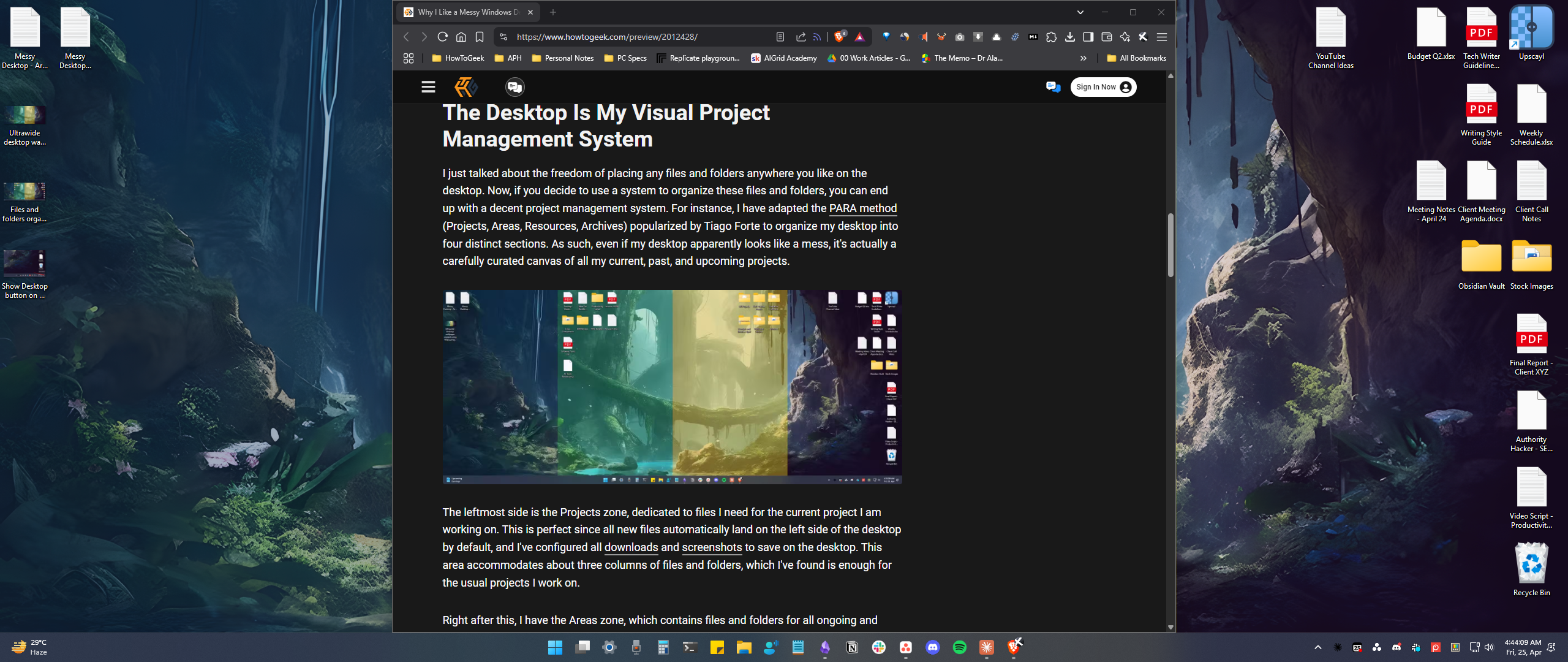 Ultrawide monitor workflow with active window in middle and Project and Resource zones to the side.